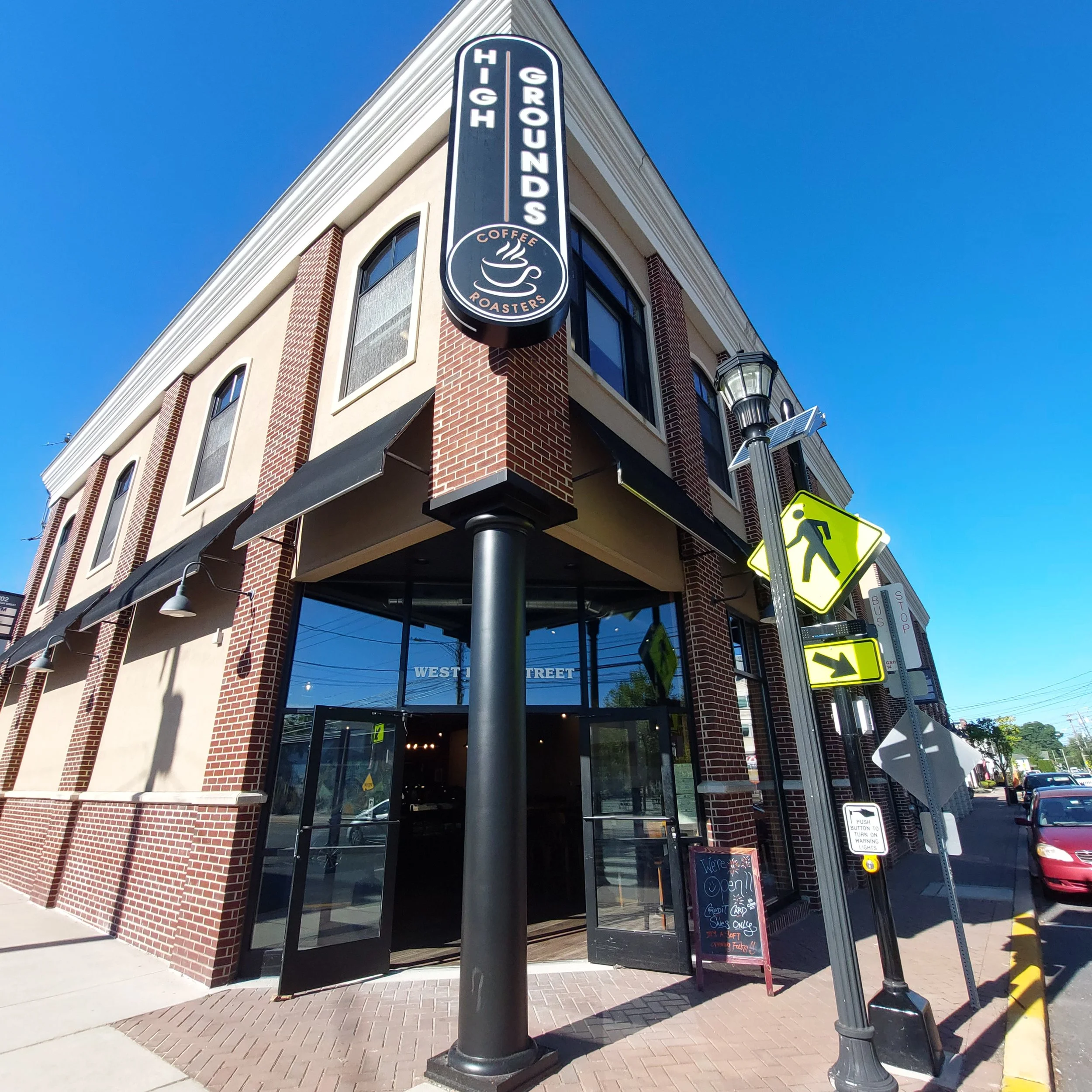 High Grounds Coffee Roasters storefront in Glassboro Town Square